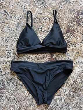 aerie Black Triangle Bikini Set